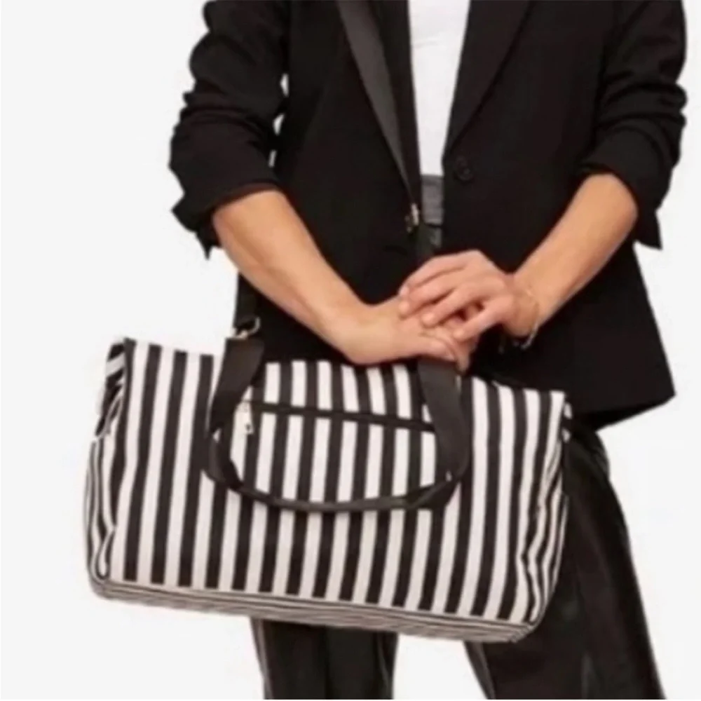 Alice + Olivia Positano Black White Striped Women's Duffle Bag - Picture 3 of 11